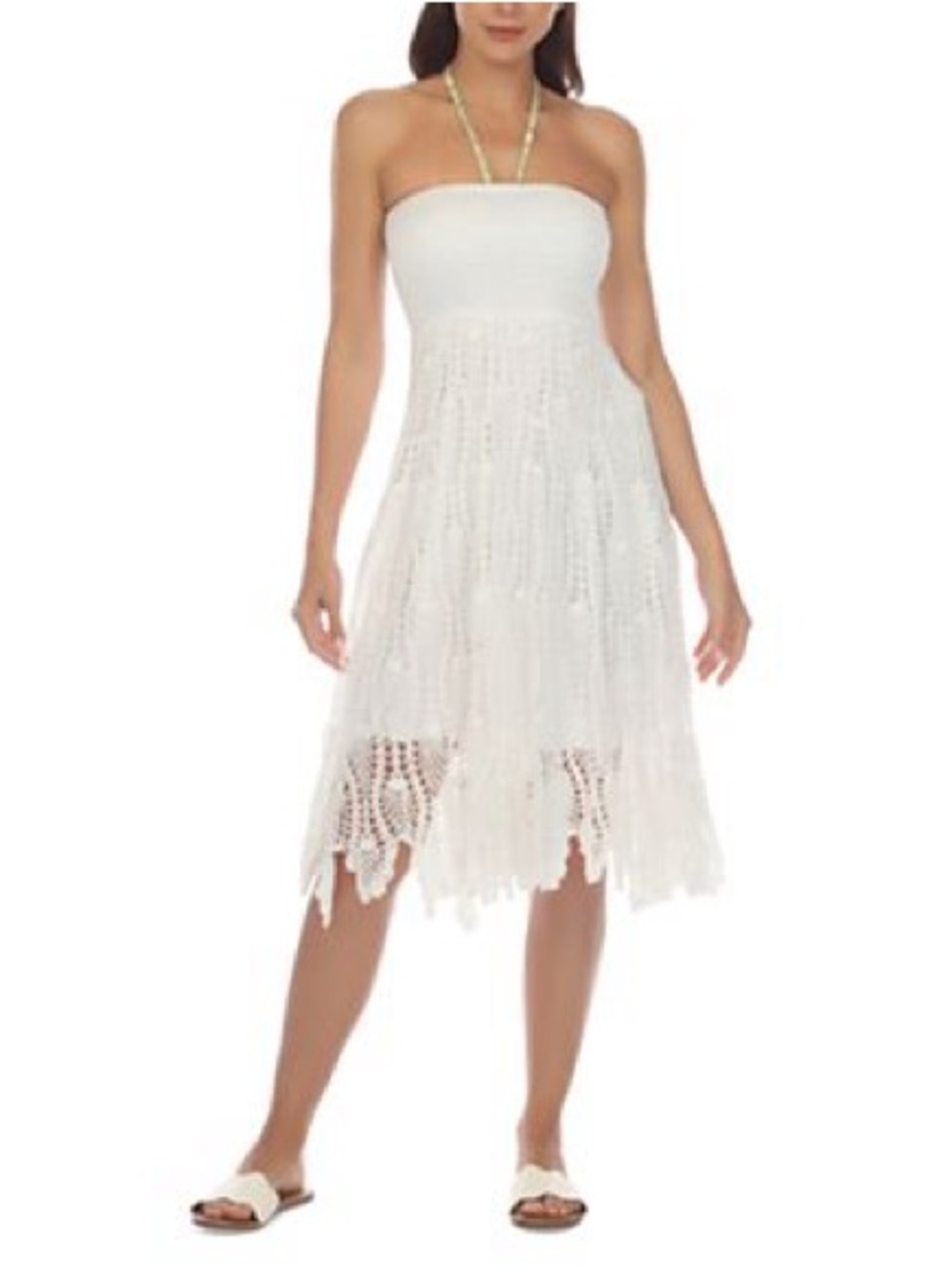 Raviya Strapless White Crochet Midi Dress